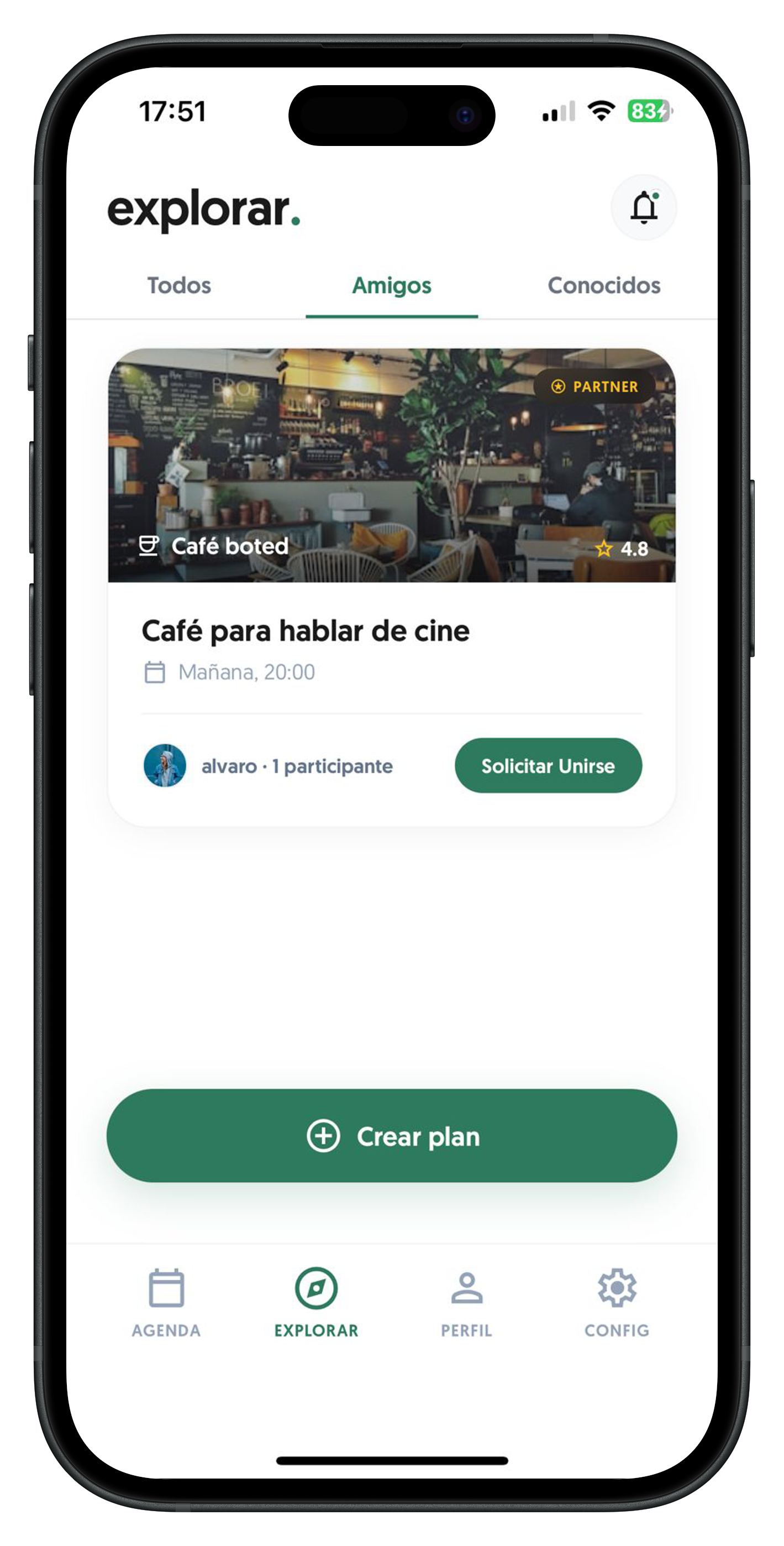 Vista de la UI de perfil del local